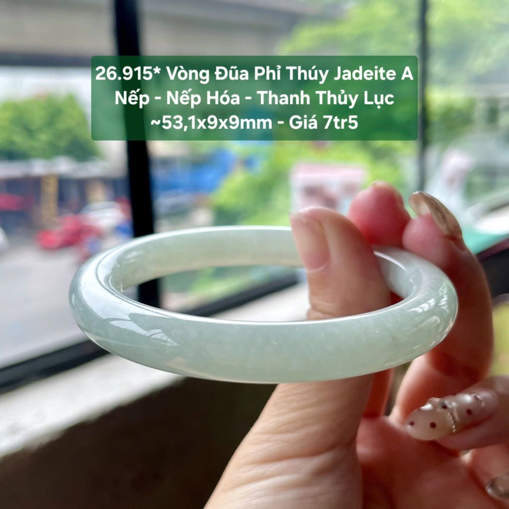 26.915* Vòng Hẹ Phỉ Thuý Jadeite A - Nếp - Nếp Hoá - Thanh Thuỷ Lục ~ 53,1x9x9mm