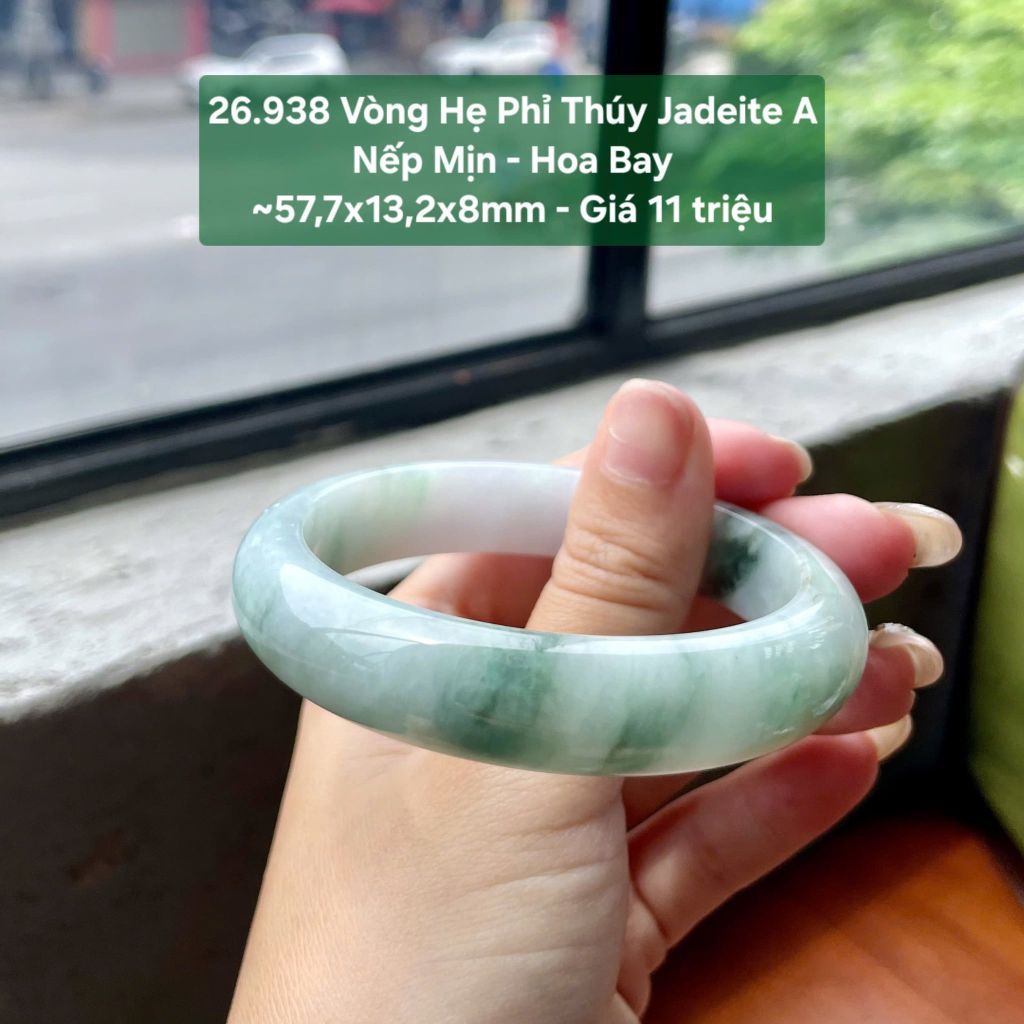 26.938 Vòng Hẹ Phỉ Thuý Jadeite A - Nếp Mịn - Hoa Bay ~ 57,7x13,2x8mm