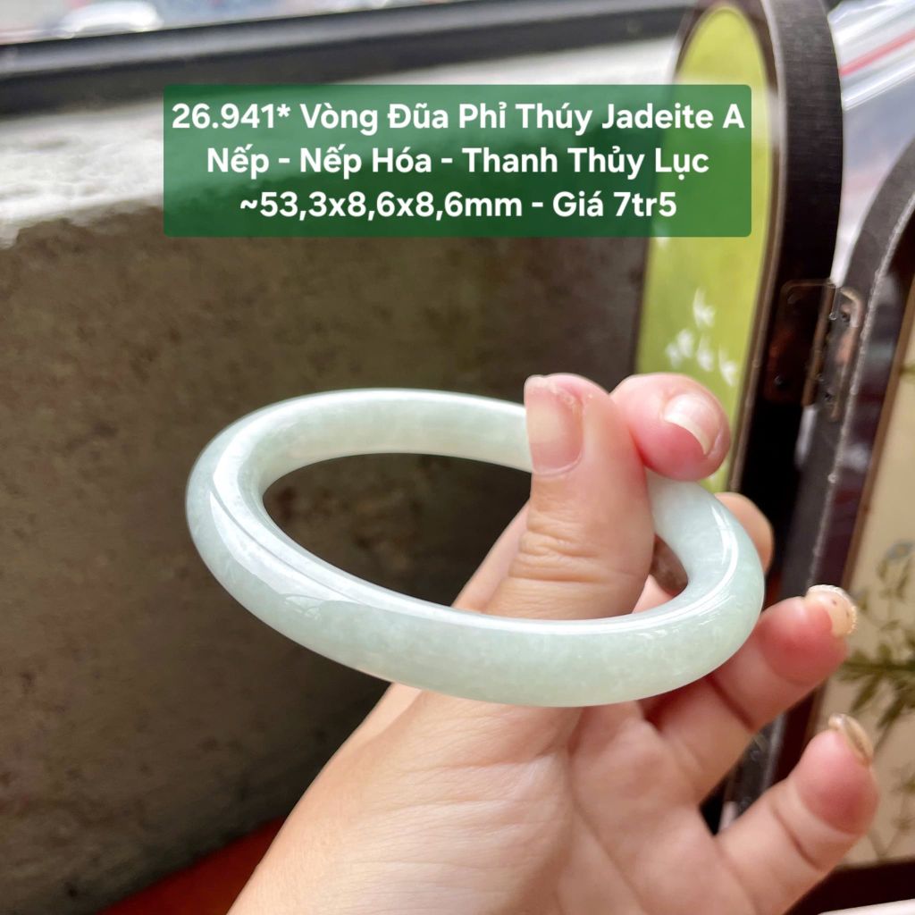 26.941* Vòng Đũa Phỉ Thuý Jadeite A - Nếp - Nếp Hoá - Thanh Thuỷ Lục ~ 53,3x8,6x8,6mm