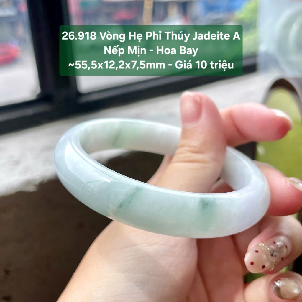 26.918 Vòng Hẹ Phỉ Thuý Jadeite A - Nếp Mịn - Hoa Bay ~ 55,5x12,2x7,5mm