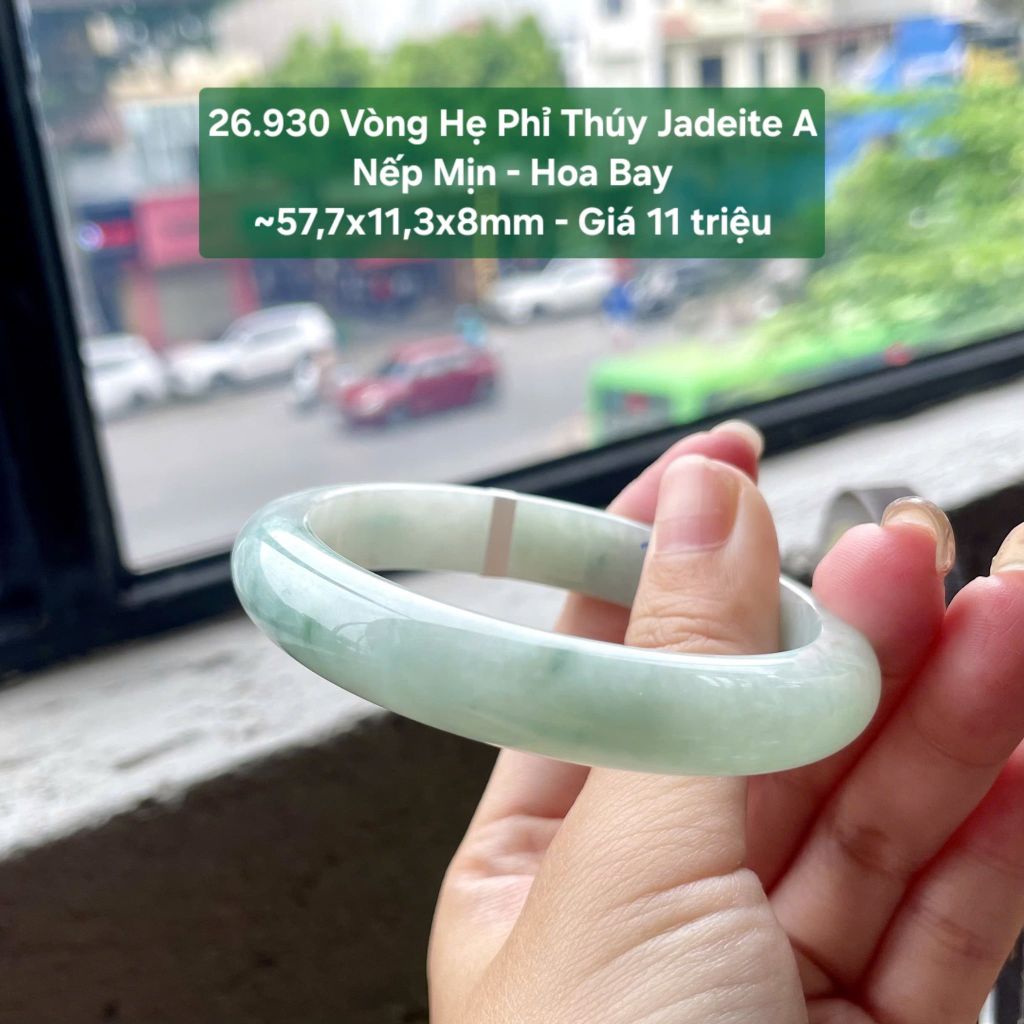 26.930 Vòng Hẹ Phỉ Thuý Jadeite A - Nếp Mịn - Hoa Bay ~ 57,7x11,3x8mm