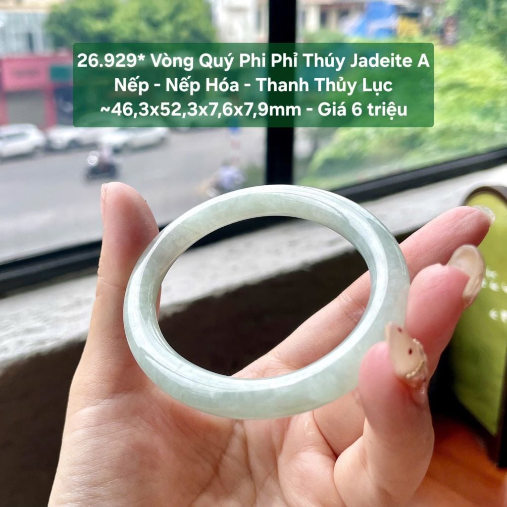 26.929* Vòng Quý Phi Phỉ Thuý Jadeite A - Nếp -  Nếp Hoá - Thanh Thuỷ Lục ~ 46,3x52,3x7,6x7,9mm