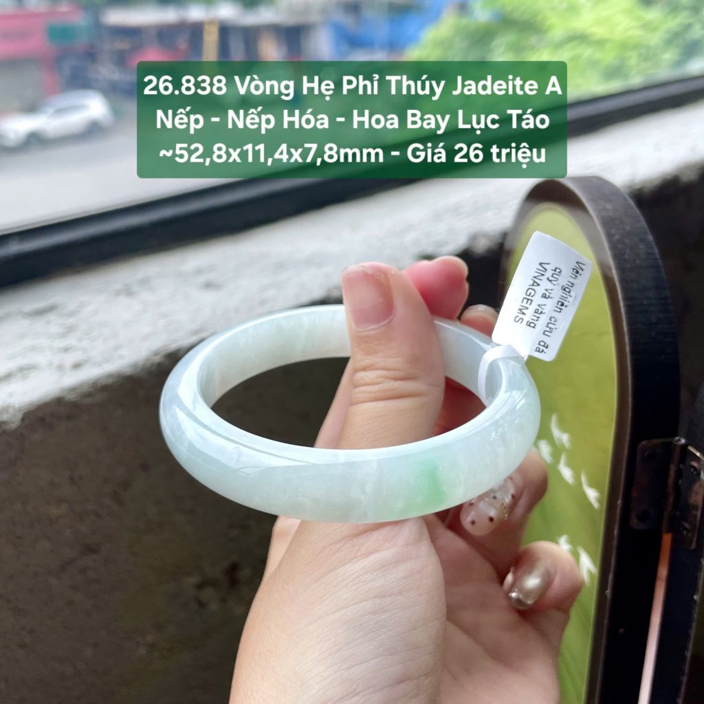 26.838 Vòng Hẹ Phỉ Thuý Jadeite A - Nếp - Nếp Hoá - Hoa Bay Lục Táo ~ 52,8x11,4x7,8mm