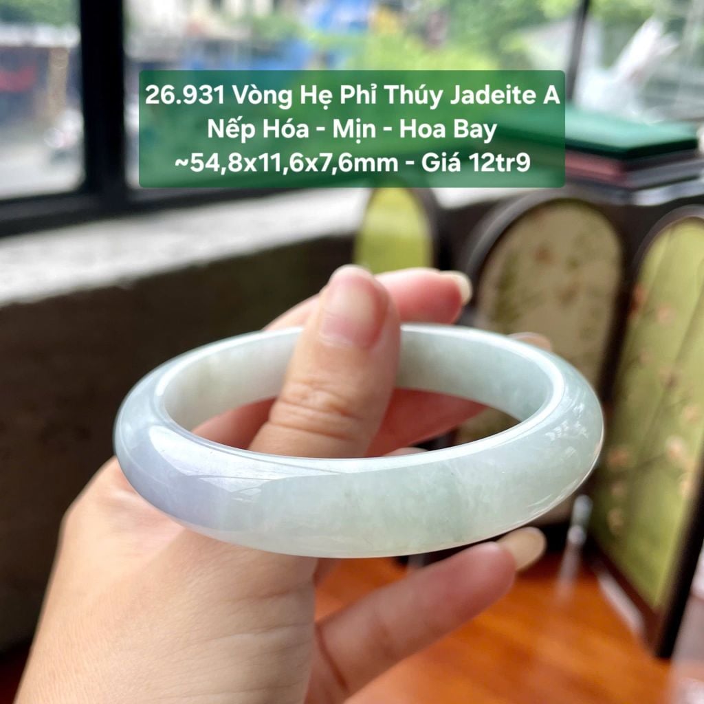 26.931 Vòng Hẹ Phỉ Thuý Jadeite A - Nếp Hoá -  Mịn - Hoa Bay ~ 54,8x11,6x7,6mm