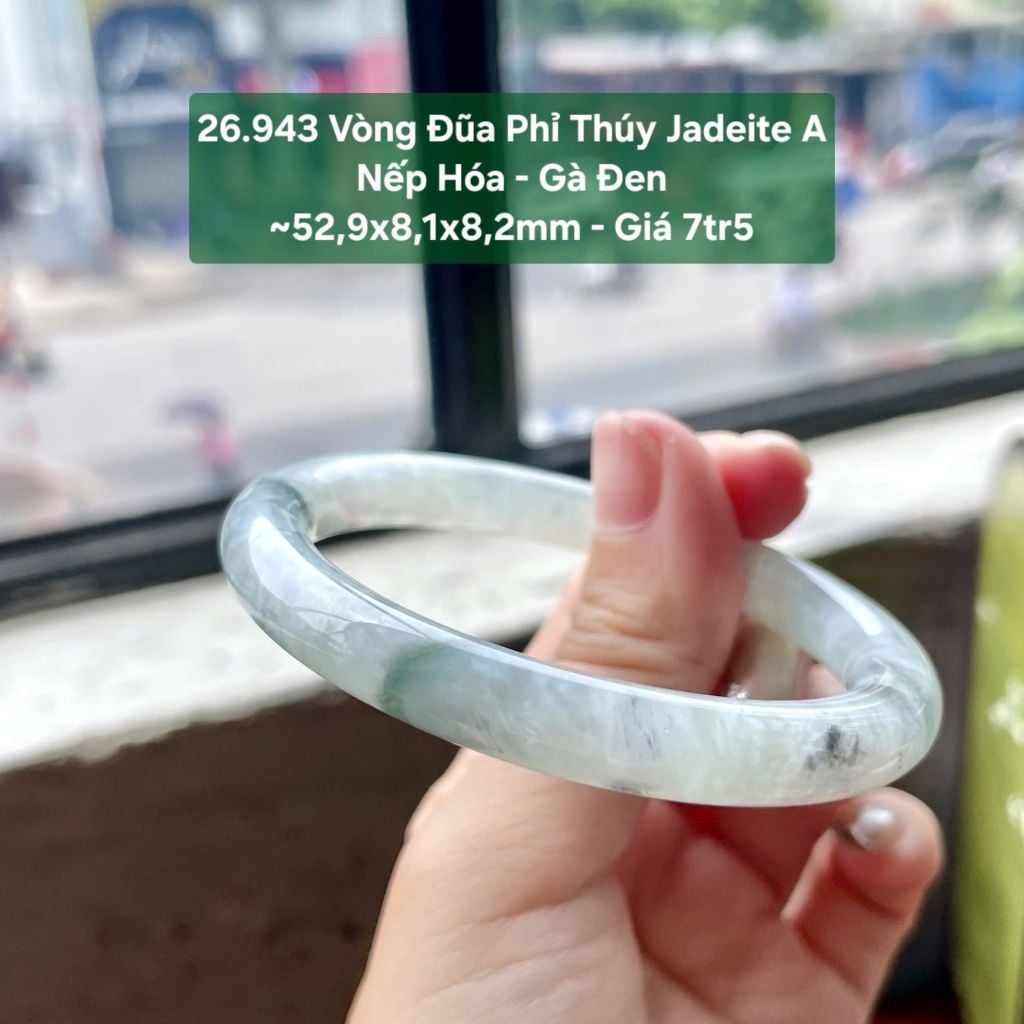 26.943 Vòng Đũa Phỉ Thuý Jadeite A - Nếp Hoá - Gà Đen ~ 52,9x8,1x8,2mm