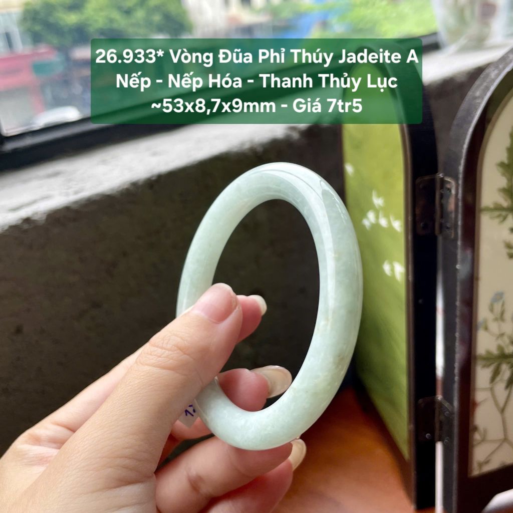 26.933* Vòng Đũa Phỉ Thuý Jadeite A - Nếp - Nếp Hoá - Thanh Thuỷ Lục ~ 53x8,7x9mm