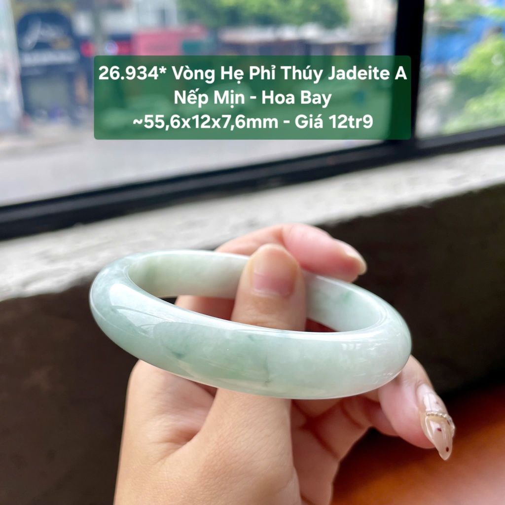 26.934* Vòng Hẹ Phỉ Thuý Jadeite A - Nếp Mịn - Hoa Bay ~ 55,6x12x7,6mm