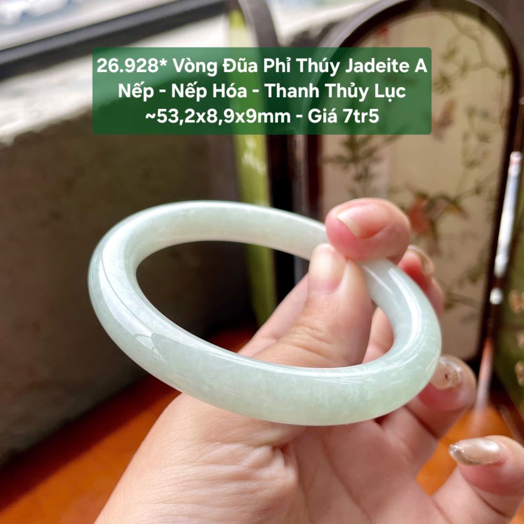 26.928* Vòng Đũa Phỉ Thuý Jadeite A - Nếp - Nếp Hoá - Thanh Thuỷ Lục ~ 53,2x8,9x9mm