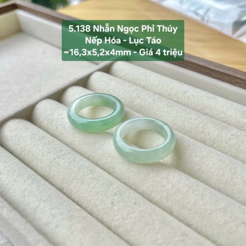 Nhẫn Ngọc Phỉ Thúy Nếp Hóa - Lục Táo ~16,3x5,2x4mm 5.138