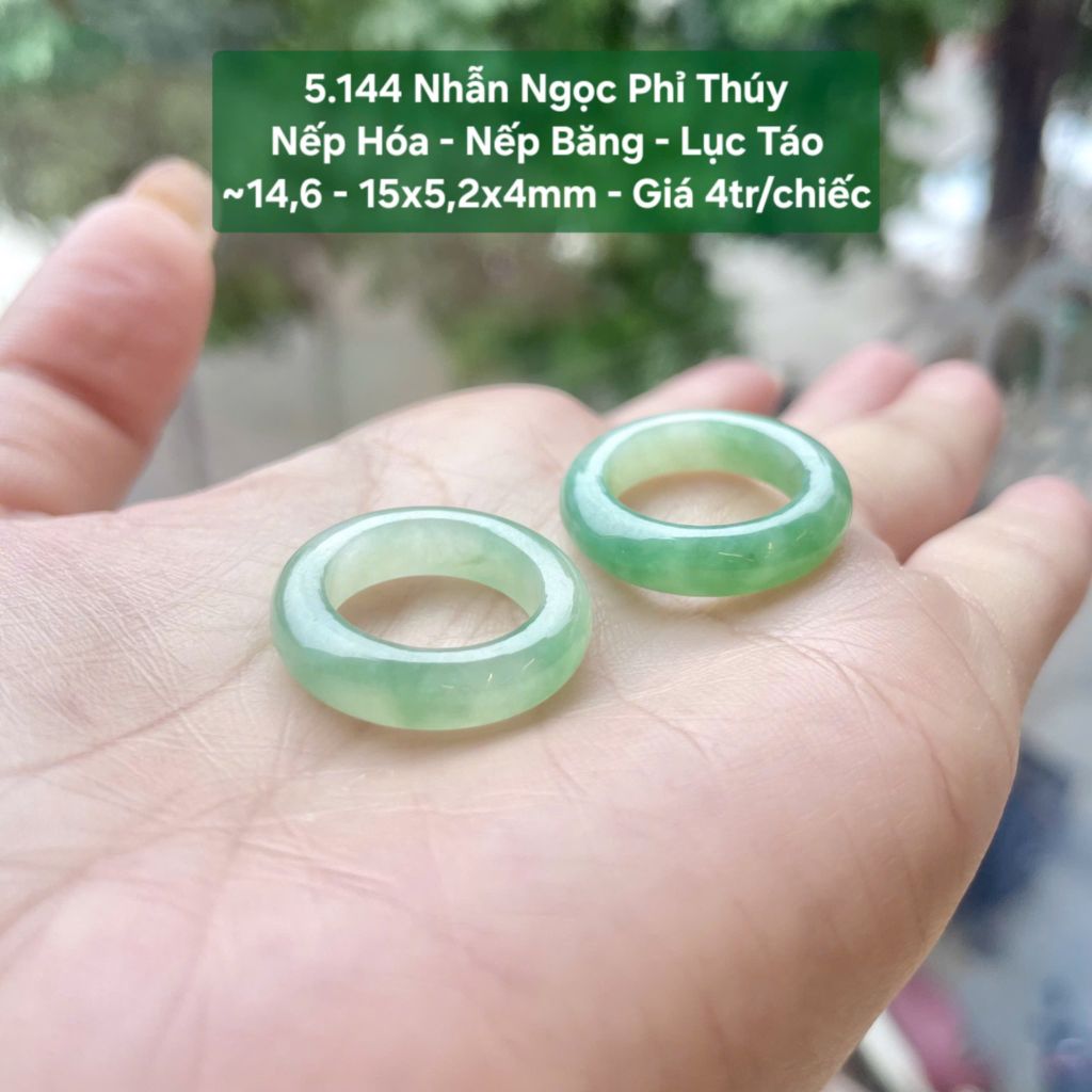 Nhẫn Ngọc Phỉ Thúy Nếp Hóa - Nếp Băng - Lục Táo ~14,6 - 15x5,2x4mm 5.144