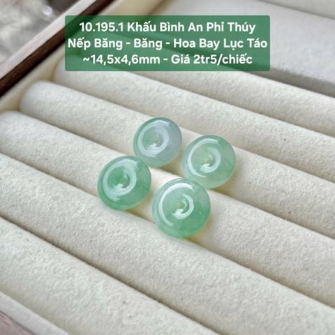 Khấu Bình An Phỉ Thúy Nếp Băng - Băng - Hoa Bay Lục Táo ~14,5x4,6mm 10.195.1