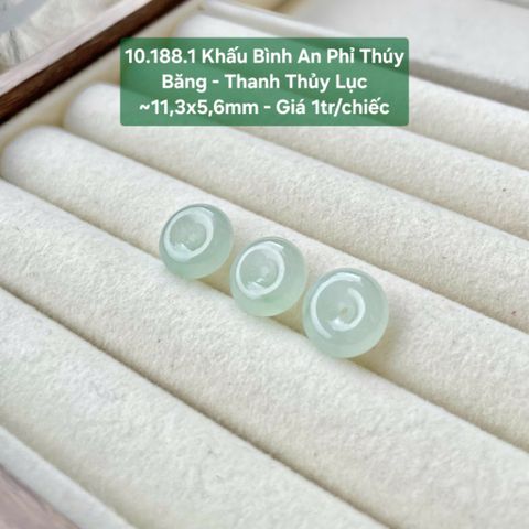 Khấu Bình An Phỉ Thúy Băng - Thanh Thủy Lục ~11,3x5,6mm 10.188.1