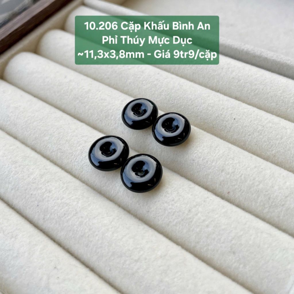 Cặp Khấu Bình An Phỉ Thúy Mực Dục ~11,3x3,8mm 10.206