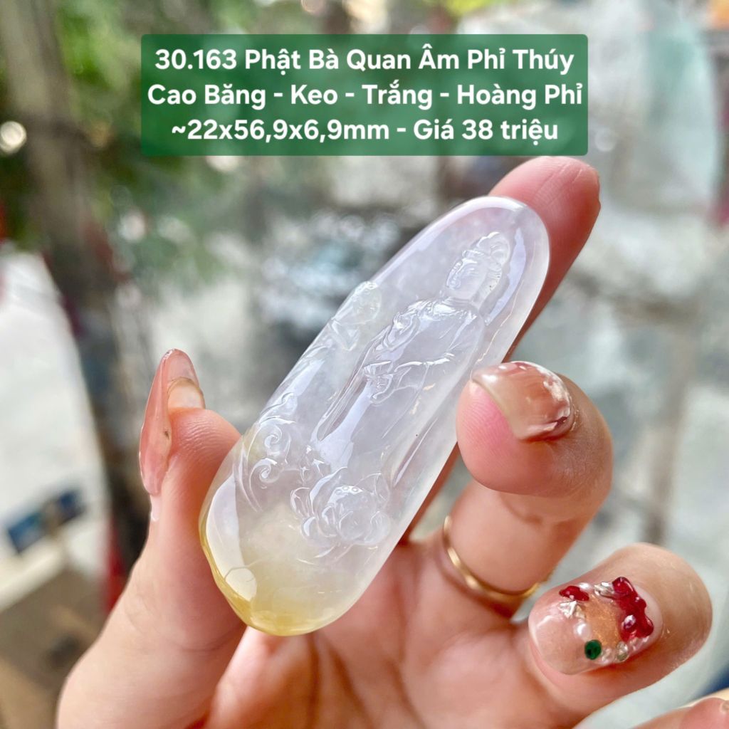Phật Bà Quan Âm Phỉ Thúy Cao Băng - Keo - Trắng - Hoàng Phỉ ~22x56,9x6,9mm 30.163