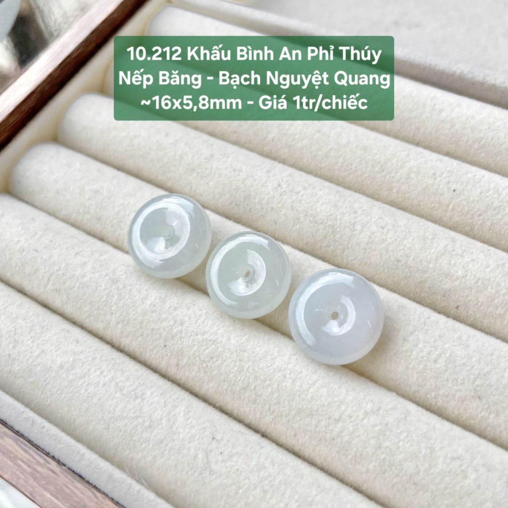 Khấu Bình An Phỉ Thúy Nếp Băng - Bạch Nguyệt Quang ~16x5,8mm 10.212