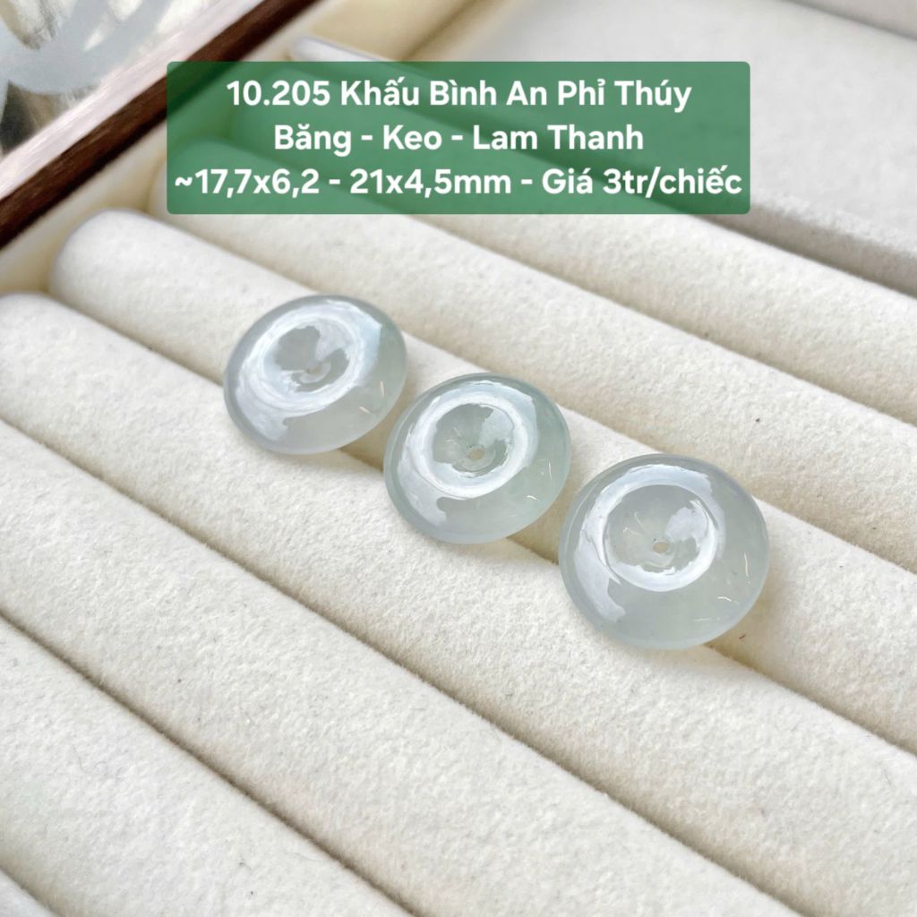 Khấu Bình An Phỉ Thúy Băng - Keo - Lam Thanh ~17,7x6,2 - 21x4,5mm 10.205
