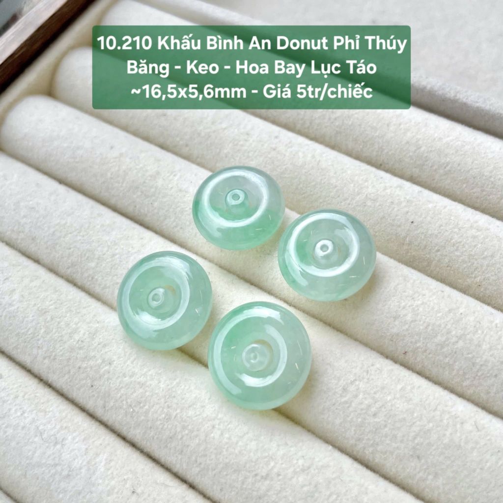 Khấu Bình An Donut Phỉ Thúy Băng - Keo - Hoa Bay Lục Táo ~16,5x5,6mm 10.210