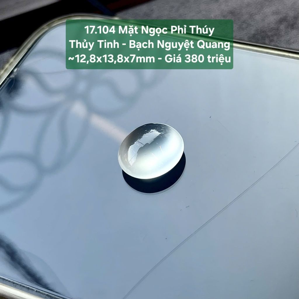 Mặt Ngọc Phỉ Thúy Thủy Tinh - Bạch Nguyệt Quang ~12,8x13,8x7mm