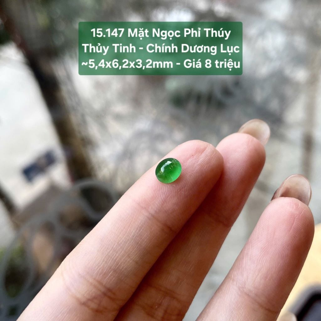 Mặt Ngọc Phỉ Thúy Thủy Tinh - Chính Dương Lục ~5,4x6,2x3,2mm 15.147