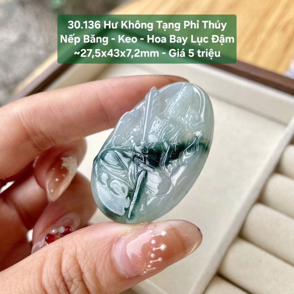 Hư Không Tạng Phỉ Thúy Nếp Băng - Keo - Hoa Bay Lục Đậm N27,5x43x7,2mm 30.136