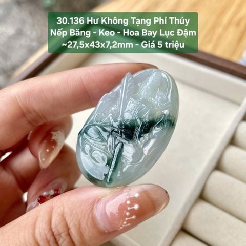 Hư Không Tạng Phỉ Thúy Nếp Băng - Keo - Hoa Bay Lục Đậm N27,5x43x7,2mm 30.136