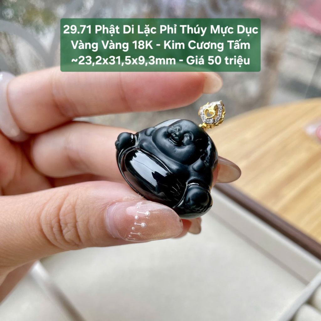 Phật Di Lặc Phỉ Thúy Mực Dục VV 18K - Kim Cương Tấm ~23,2x31,5x9,3mm 29.71