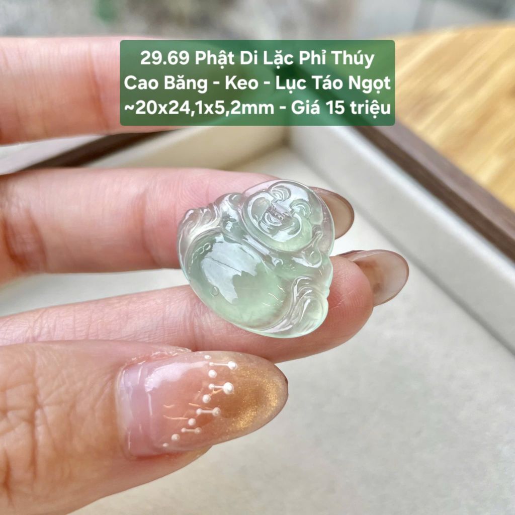 Phật Di Lặc Phỉ Thúy Cao Băng - Keo - Lục Táo Ngọt ~20x24,1x5,2mm 29.69