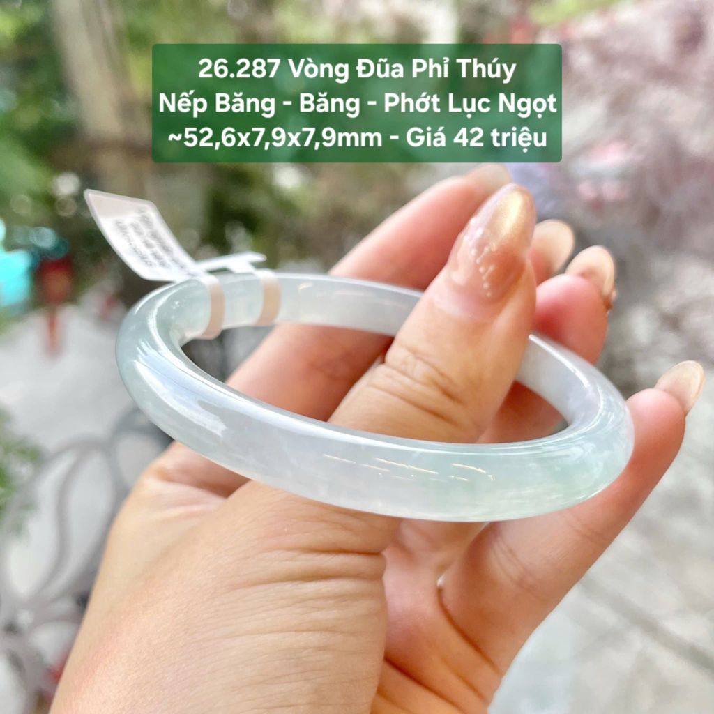Vòng Đũa Phỉ Thúy Nếp Băng - Băng - Phớt Lục Ngọt ~52,6x7,9x7,9mm 26.287