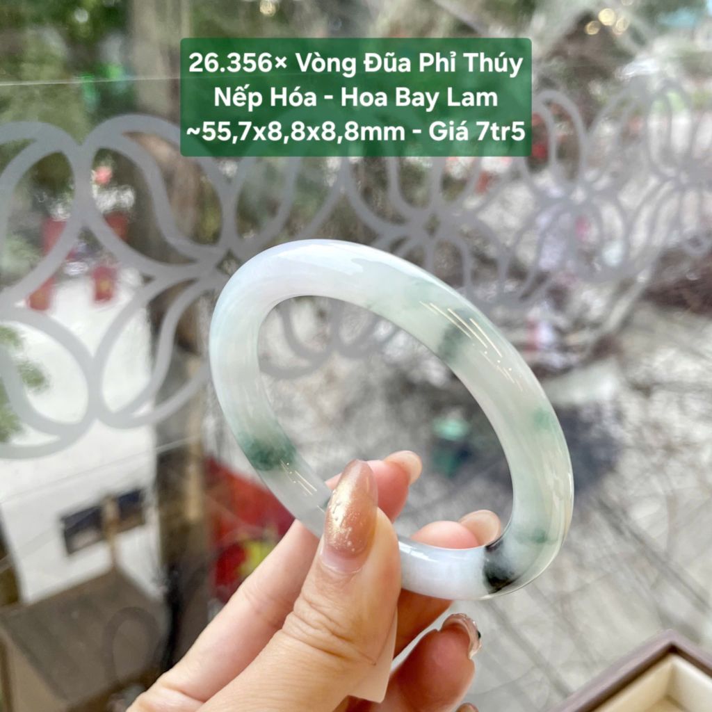 Vòng Đũa Phỉ Thúy Nếp Hóa - Hoa Bay Lam ~55,7x8,8x8,8mm 26.356x