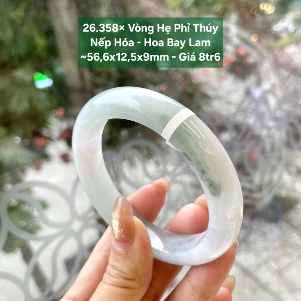 Vòng Hẹ Phỉ Thúy Nếp Hóa - Hoa Bay Lam ~56,6x12,5x9mm 26.358x