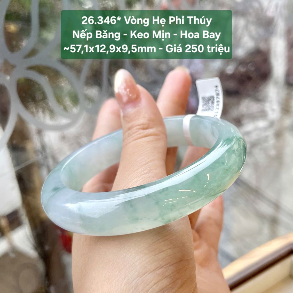 Vòng Hẹ Phỉ Thúy Nếp Băng - Keo Mịn - Hoa Bay ~57,1x12,9x9,5mm 26.346*