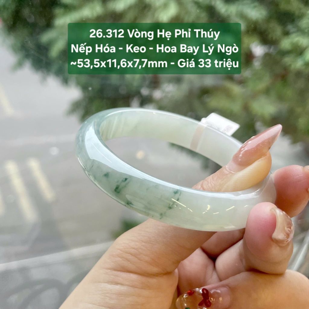 Vòng Hẹ Phỉ Thúy Nếp Hóa - Keo - Hoa Bay Lý Ngò ~53,5x11,6x7,7mm 26.312