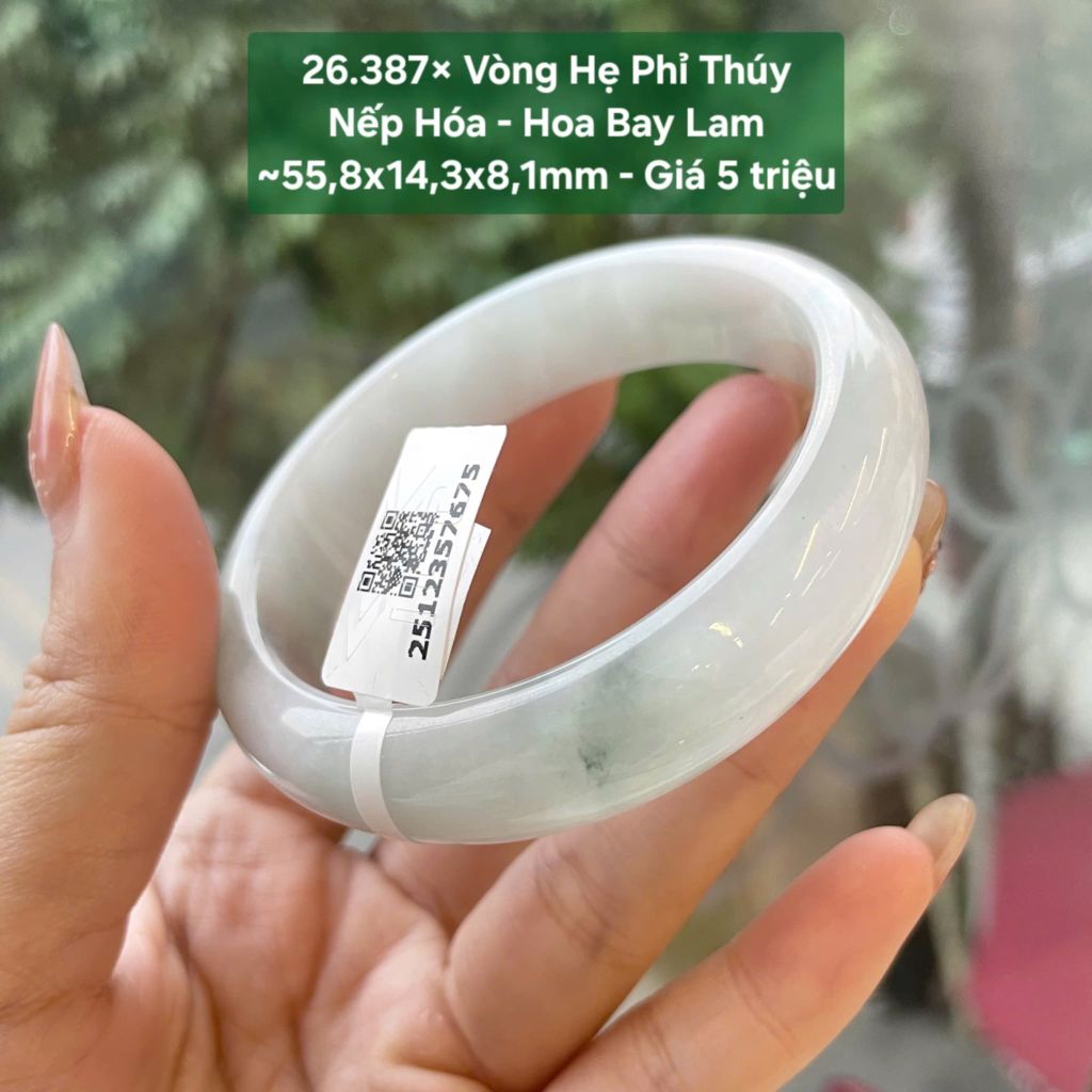 Vòng Hẹ Phỉ Thúy Nếp Hóa - Hoa Bay Lam ~55,8x14,3x8,1mm 26.387x
