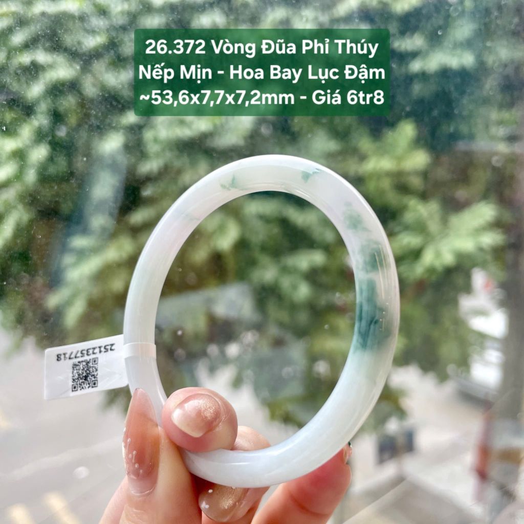 Vòng Đũa Phi Thúy Nếp Mịn - Hoa Bay Lục Đậm ~53,6x7,7x7,2mm 26.372