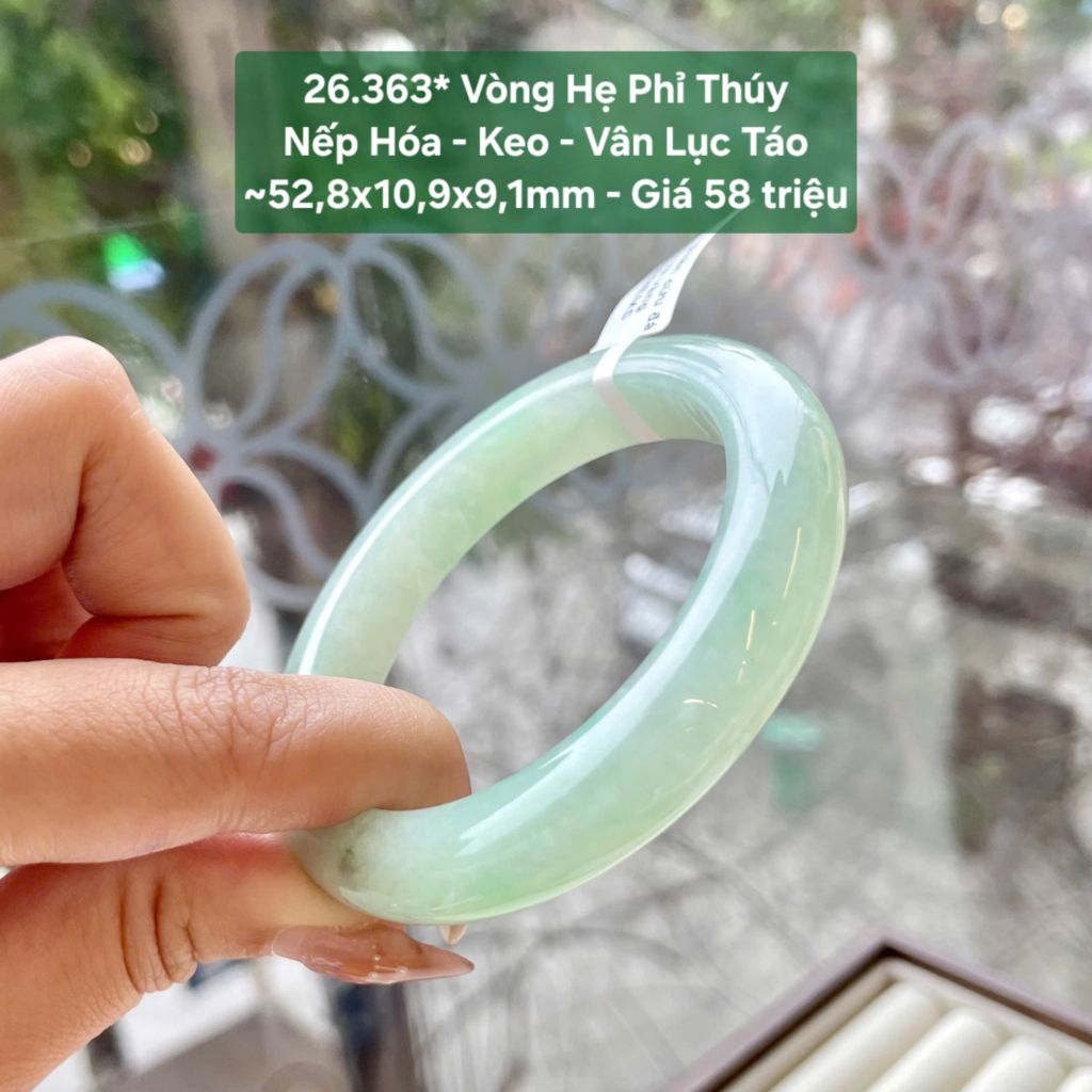 Vòng Hẹ Phỉ Thúy Nếp Hóa - Keo - Vân Lục Táo ~52,8x10,9x9,1mm 26.363*