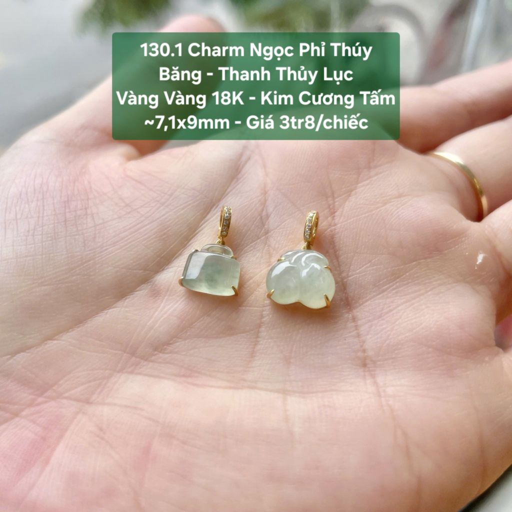 Charm Ngọc Phỉ Thúy Băng -  Thanh Thủy Lục VV18K – Kim Cương Tấm ~7,1x9mm 130.1
