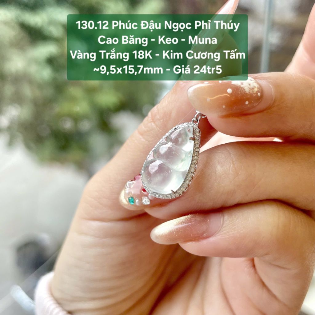 Phúc Đậu Ngọc Phỉ Thúy Cao Băng – Keo – Muna VT18K -  Kim Cương Tấm ~9,5x15,7mm 130.12