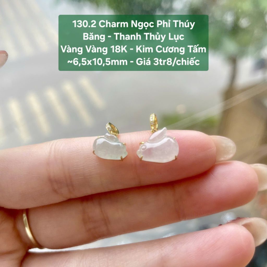 Charm Ngọc Phỉ Thúy Băng – Thanh Thủy Lục VV18K – Kim Cương Tấm ~6,5x10,5mm 130.2