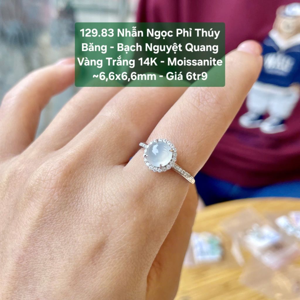 Nhẫn Ngọc Phỉ Thúy Băng – Bạch Nguyệt Quang VT14K – Moissanite ~6,6x6,6mm 129.83
