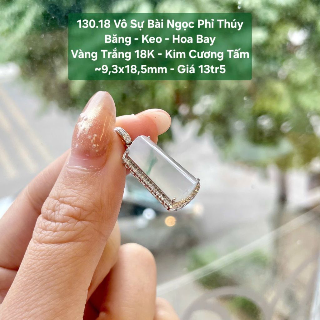 Vô Sự Bài Ngọc Phỉ Thúy Băng – Keo – Hoa Bay VT18K -  Kim Cương Tấm ~9,3x18,5mm 130.18