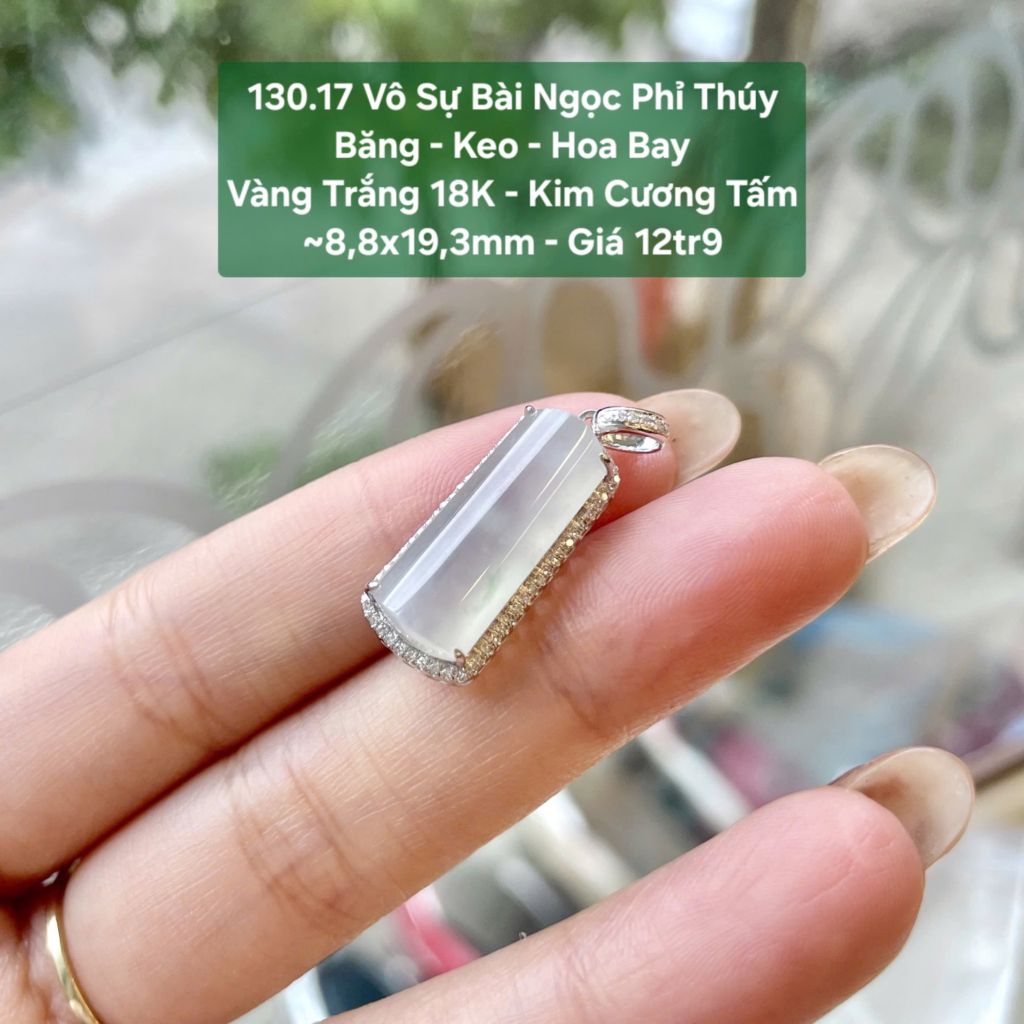 Vô Sự Bài Ngọc Phỉ Thúy Băng – Keo – Hoa Bay VT18K -  Kim Cương Tấm ~8,8x19,3mm 130.17