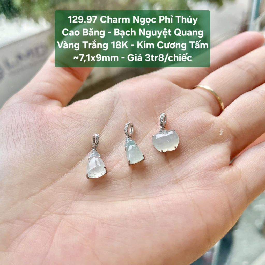 Charm Ngọc Phỉ Thúy Cao Băng - Bạch Nguyệt Quang VT18K - Kim Cương Tấm ~7,1x9mm 129.97