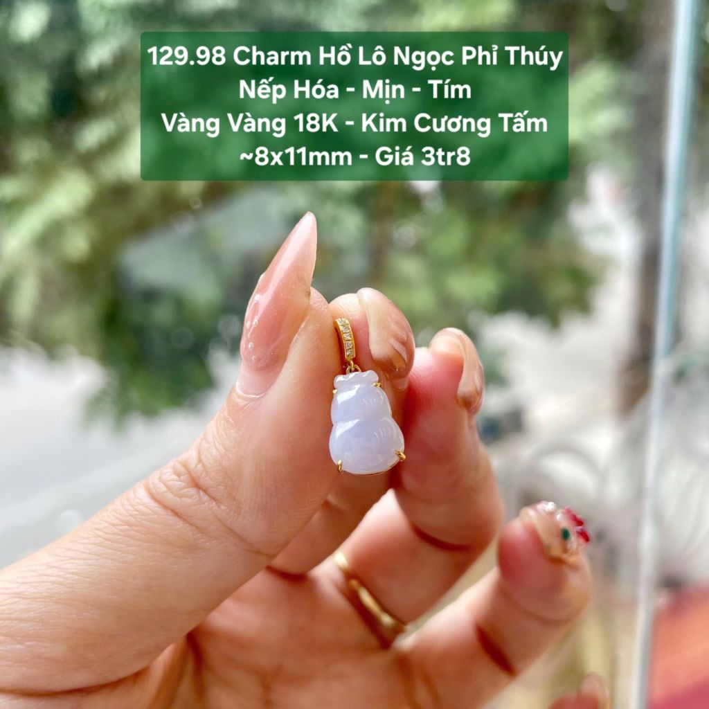 Charm Hồ Lô Ngọc Phỉ Thúy – Nếp Hóa – Mịn – Tím VV 18K – Kim Cương Tấm ~8x11mm 129.98