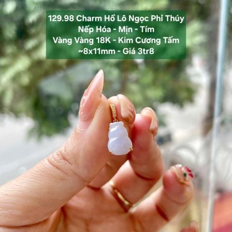 Charm Hồ Lô Ngọc Phỉ Thúy – Nếp Hóa – Mịn – Tím VV 18K – KC Tấm ~8x11mm 129.98