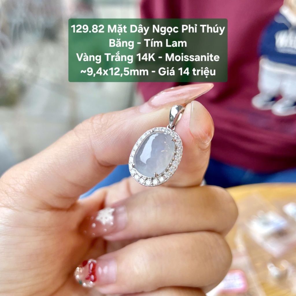 Mặt Dây Ngọc Phỉ Thúy  Băng – Tím Lam VT 14K – Moissanite ~9,4x12,5mm 129.82