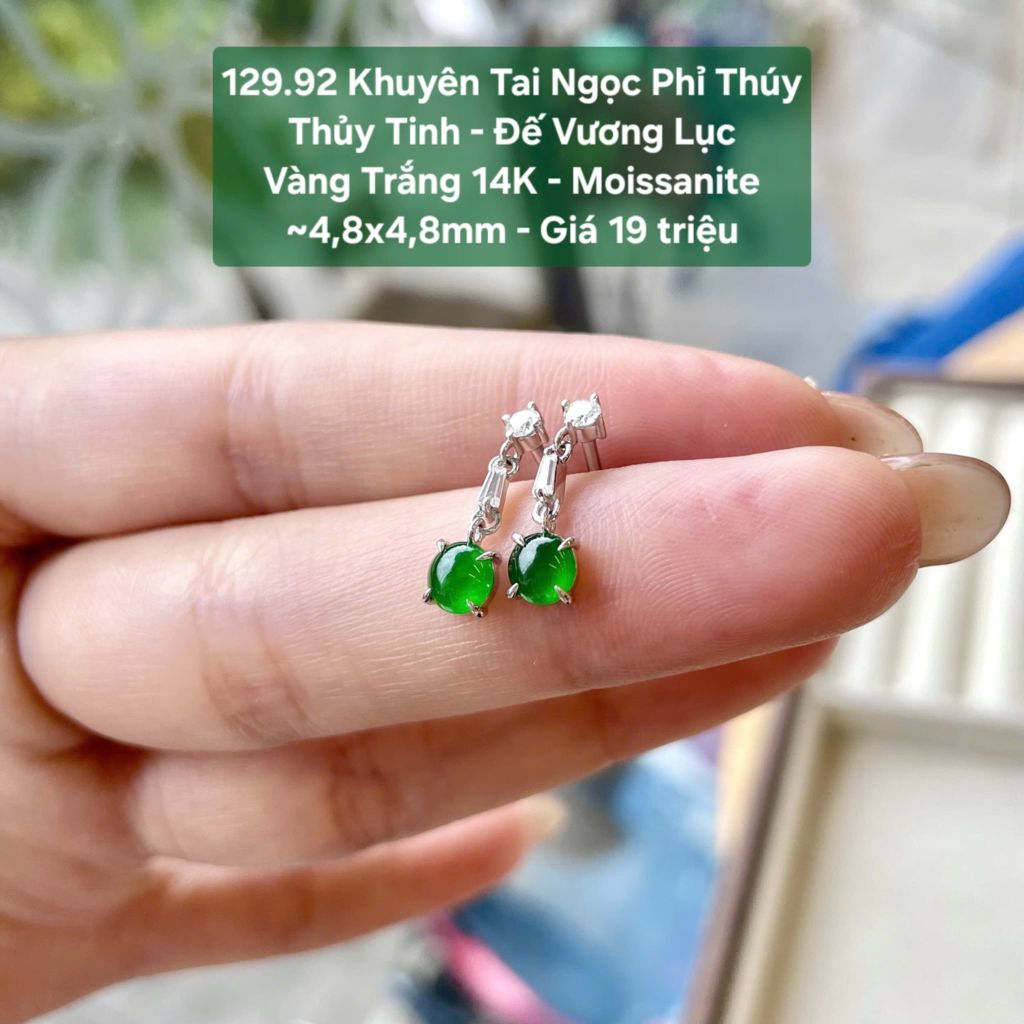 Khuyên Tai Ngọc Phỉ Thúy Thủy Tinh - Đế Vương Lục VT14K – Moissanite ~4,8x4,8mm 129.92