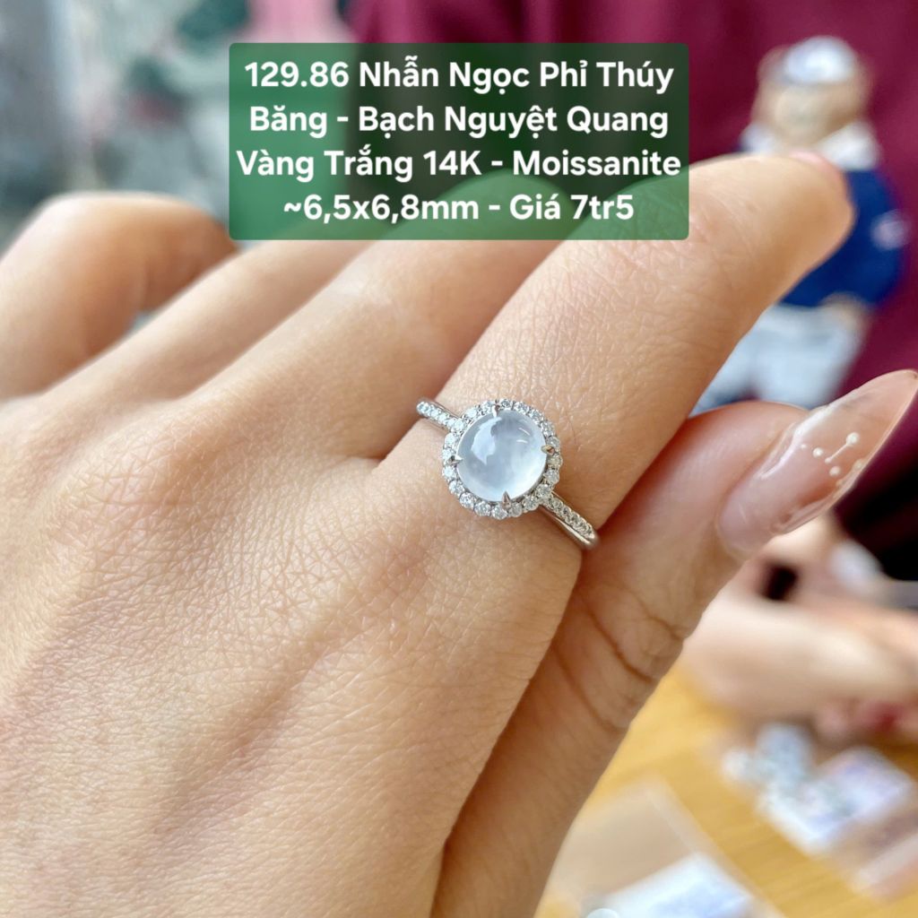 Nhẫn Ngọc Phỉ Thúy Băng - Bạch Nguyệt Quang VT14K – Moissanite ~6,5x6,8mm 129.86
