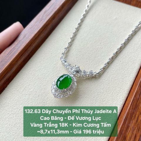 132.63 Dây Chuyền Phỉ Thuý Jadeite A - Cao Băng - Đế Vương Lục ~ VT18K - KC Tấm ~ 8,7x11,3mm