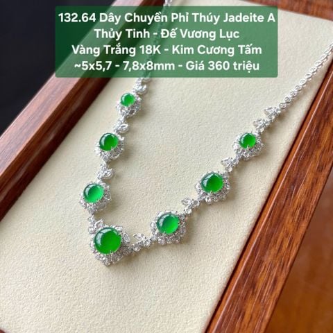 132.64 Dây Chuyền Phỉ Thuý Jadeite A - Thuỷ Tinh - Đế Vương Lục ~ VT18K - KC Tấm ~ 5x5,7 - 7,8x8mm