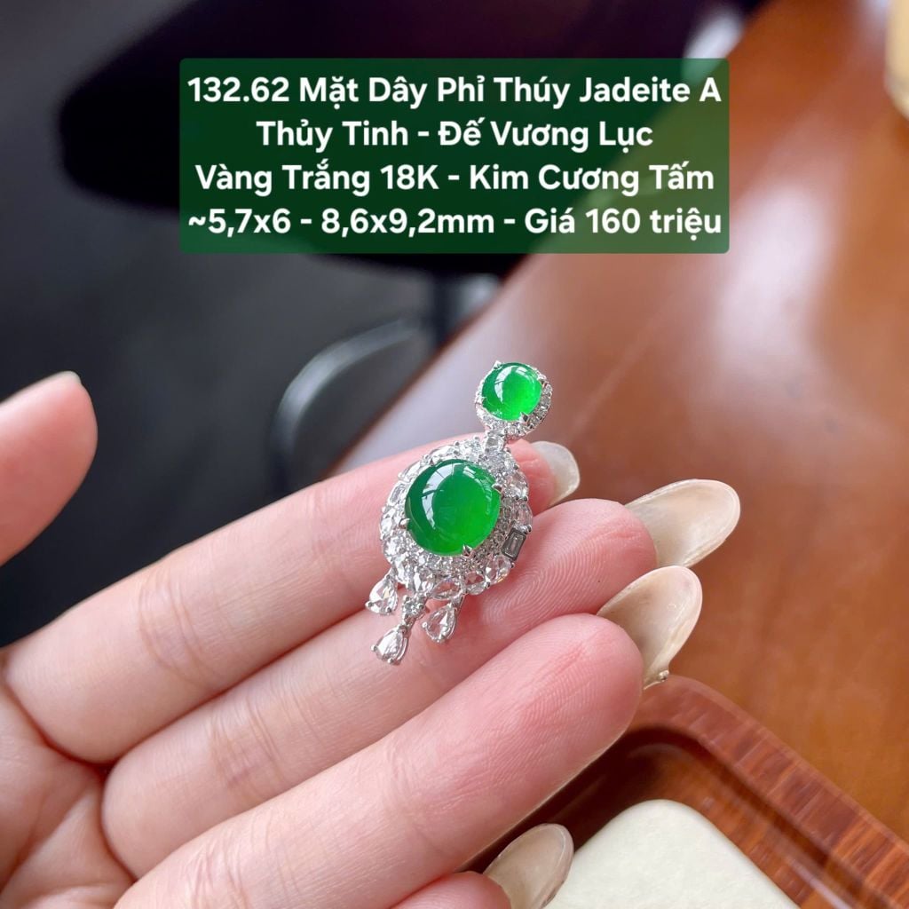 132.62 Mặt Dây Ngọc Phỉ Thuý Jadeite A - Thuỷ Tinh - Đế Vương Lục  ~ VT18K - KC Tấm ~ 5,7x6 - 8,6x9,2mm